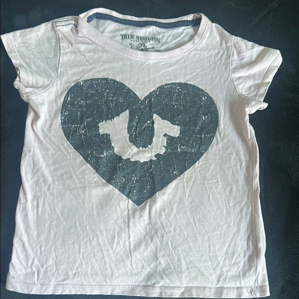 True Religion Kids White T-Shirt with Blue Heart Design
